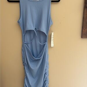 Almost Famous Light Blue Cutout Ruched Midi Dress